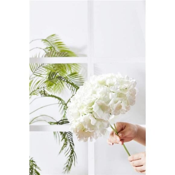 Silk Flower White 10 Heads Artificial Hydrangea Silk Flowers Head - White - Picture 2 of 5